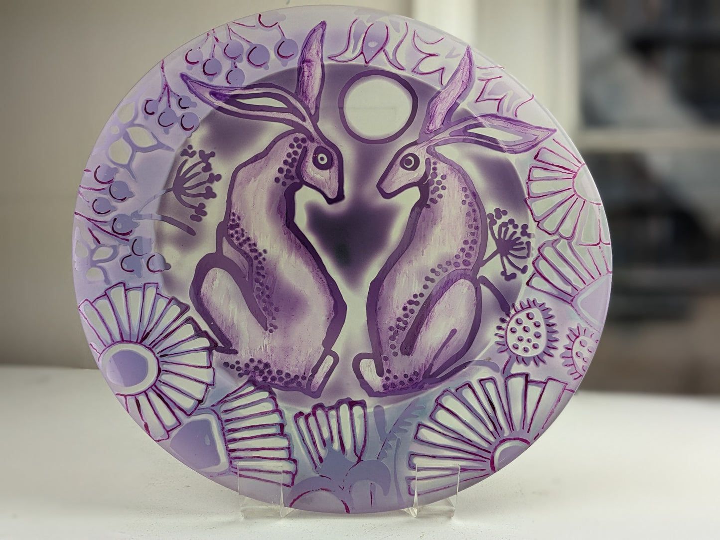 Burke, Margaret - Lavender hares in the meadow plate