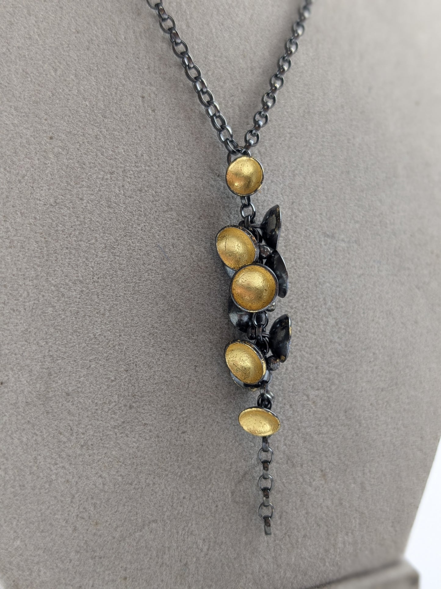 Wall, Jenifer – Gold Leaf and Silver drop cluster Necklace