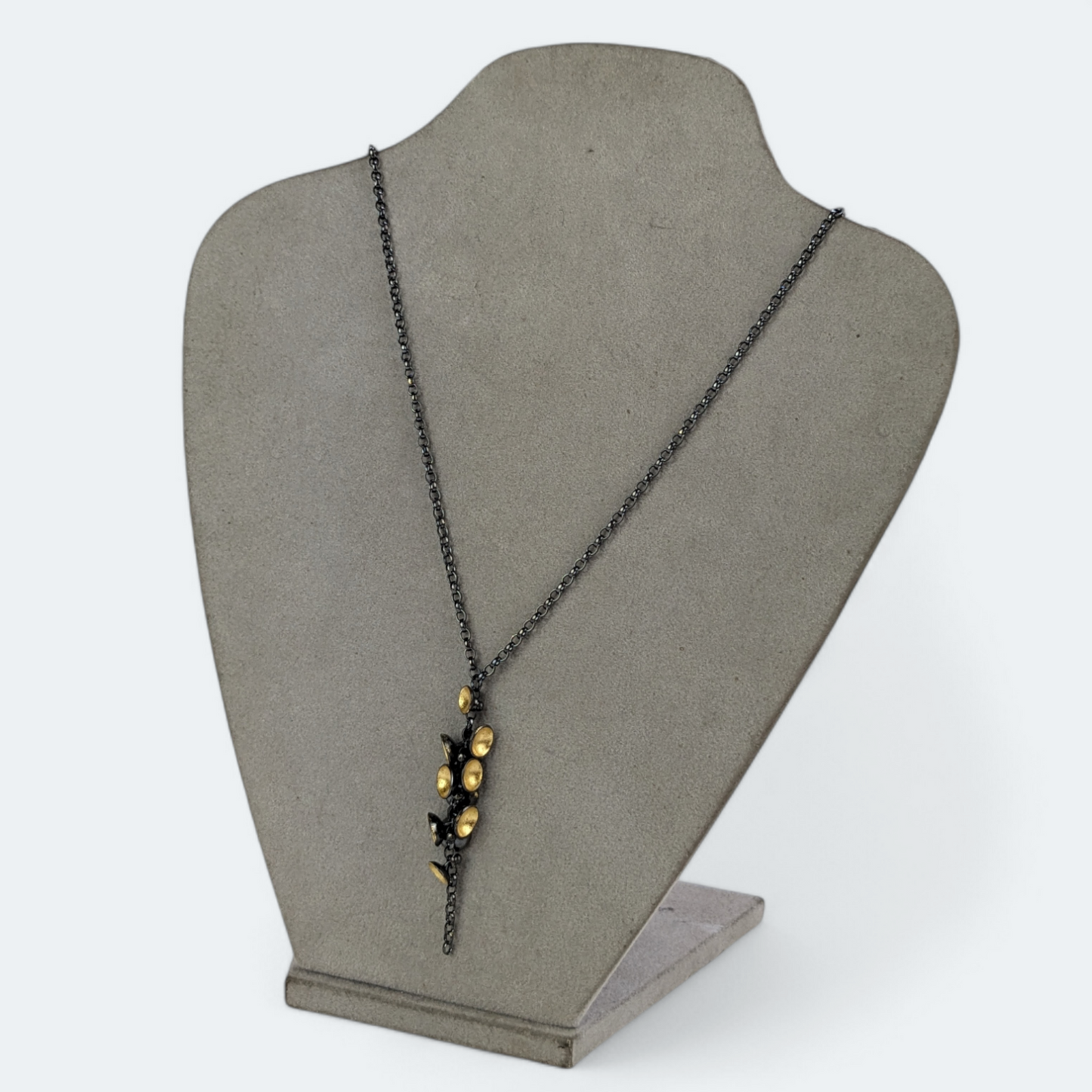 Wall, Jenifer – Gold Leaf and Silver drop cluster Necklace