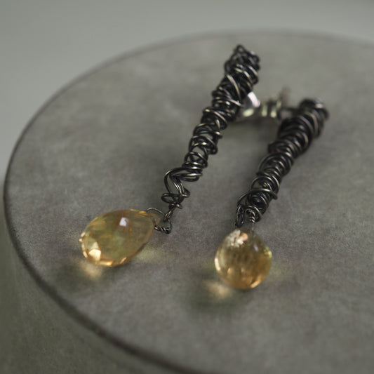 Allsopp, Disa - Coiled Tornado Oxidised Silver Earrings with Citrine Briolette